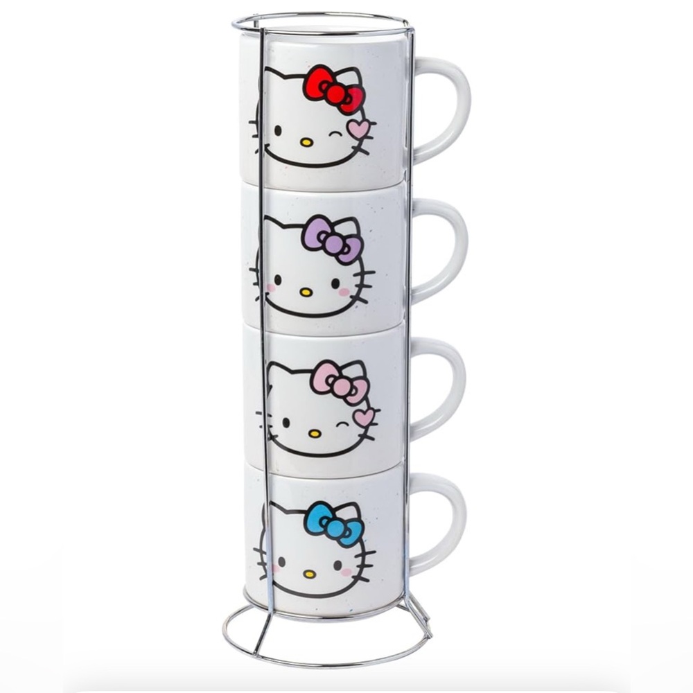 Hello Kitty Faces and Hearts 4pc Ceramic Mug Stack Set, 10 Ounces